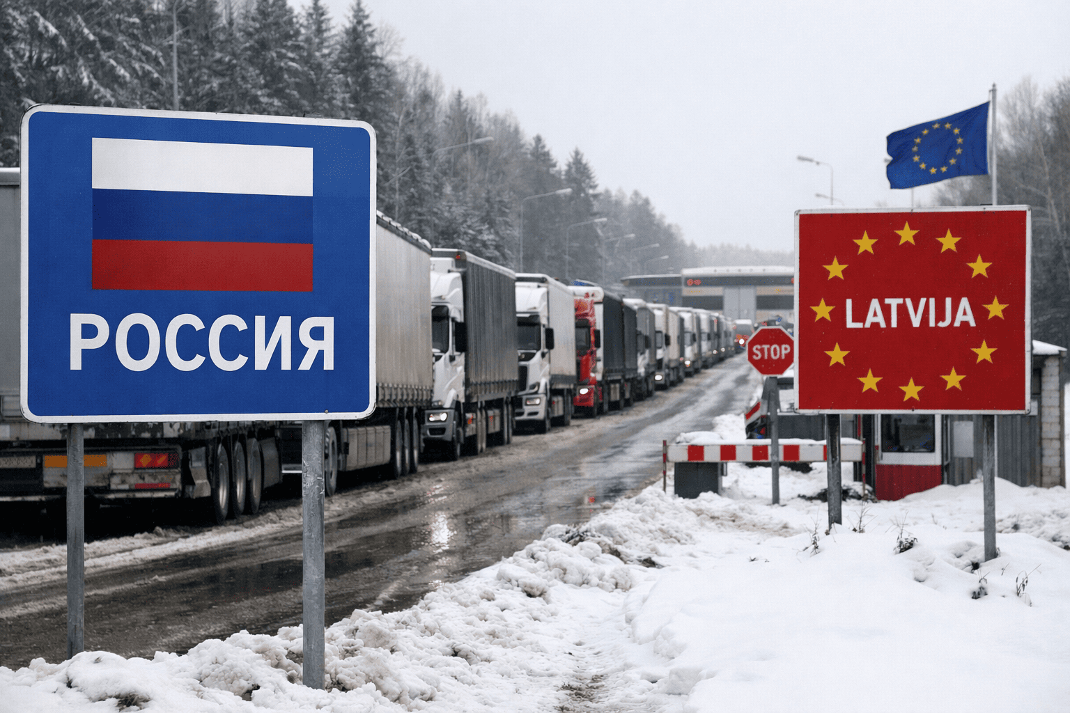На границе с Латвией застряли более тысячи российских грузовиков