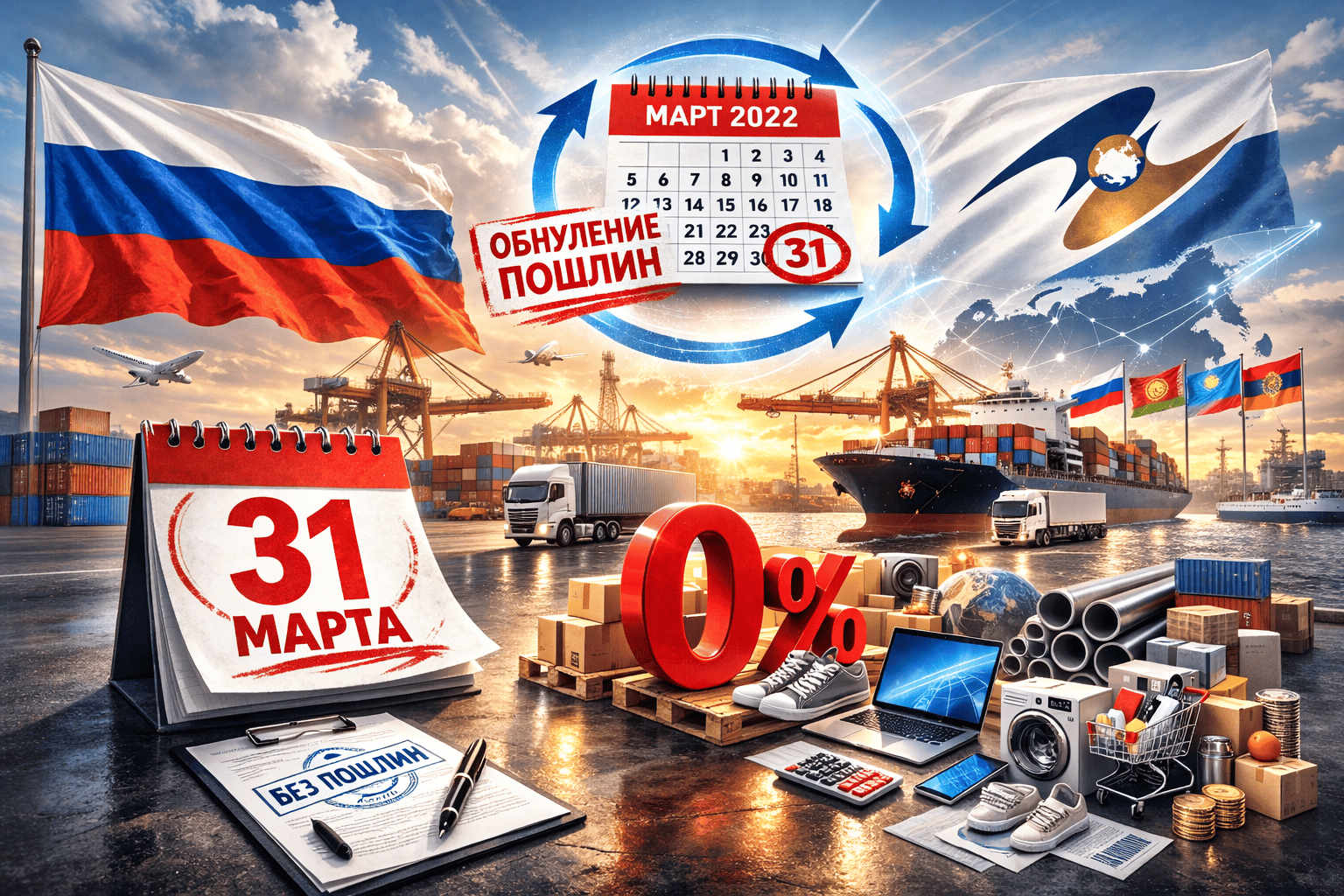 Россия предложила продлить до 31 марта обнуление пошлин на ввоз некоторых товаров в ЕАЭС